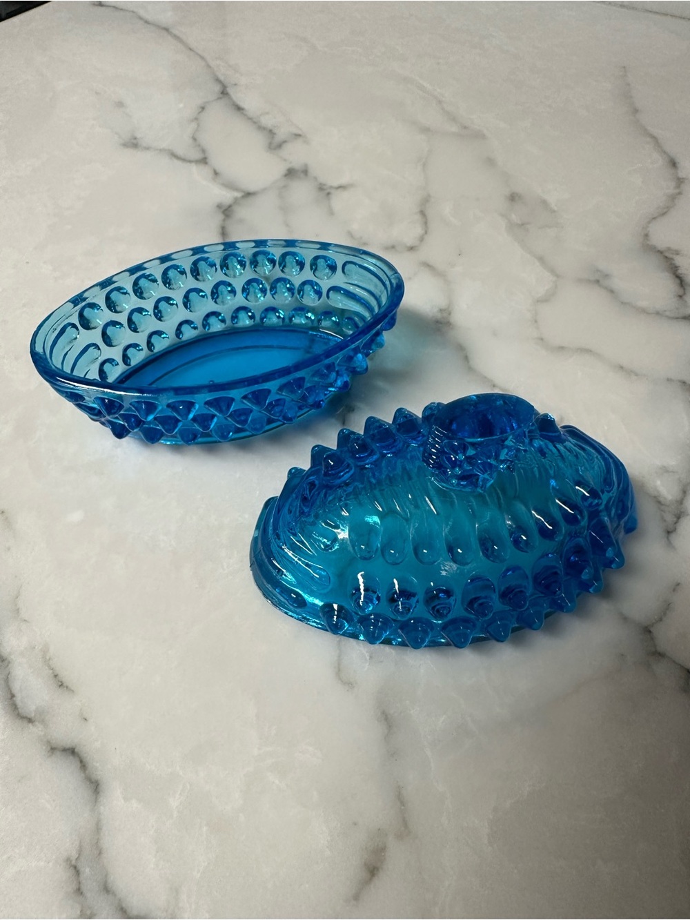 vintage blue hobnail glass covered candy dish - Picture 4 of 7